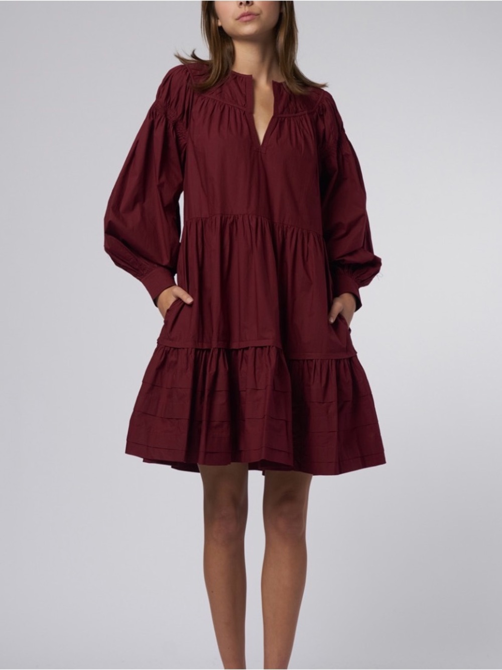 Ulla Johnson - Rosa Dress in Bordeaux Burgundy Tiered Mini Dress - Size 0